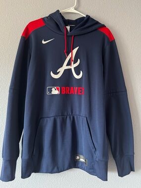 Nike MLB Atlanta Braves Authentic Collection Therma Hoodie Navy Red Mens size M